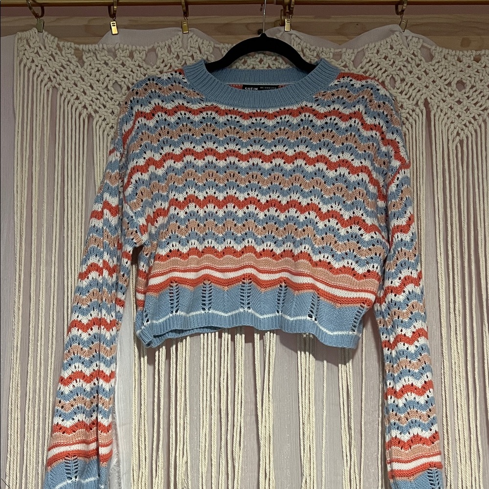 SHEIN Blue and Coral Knit Sweater